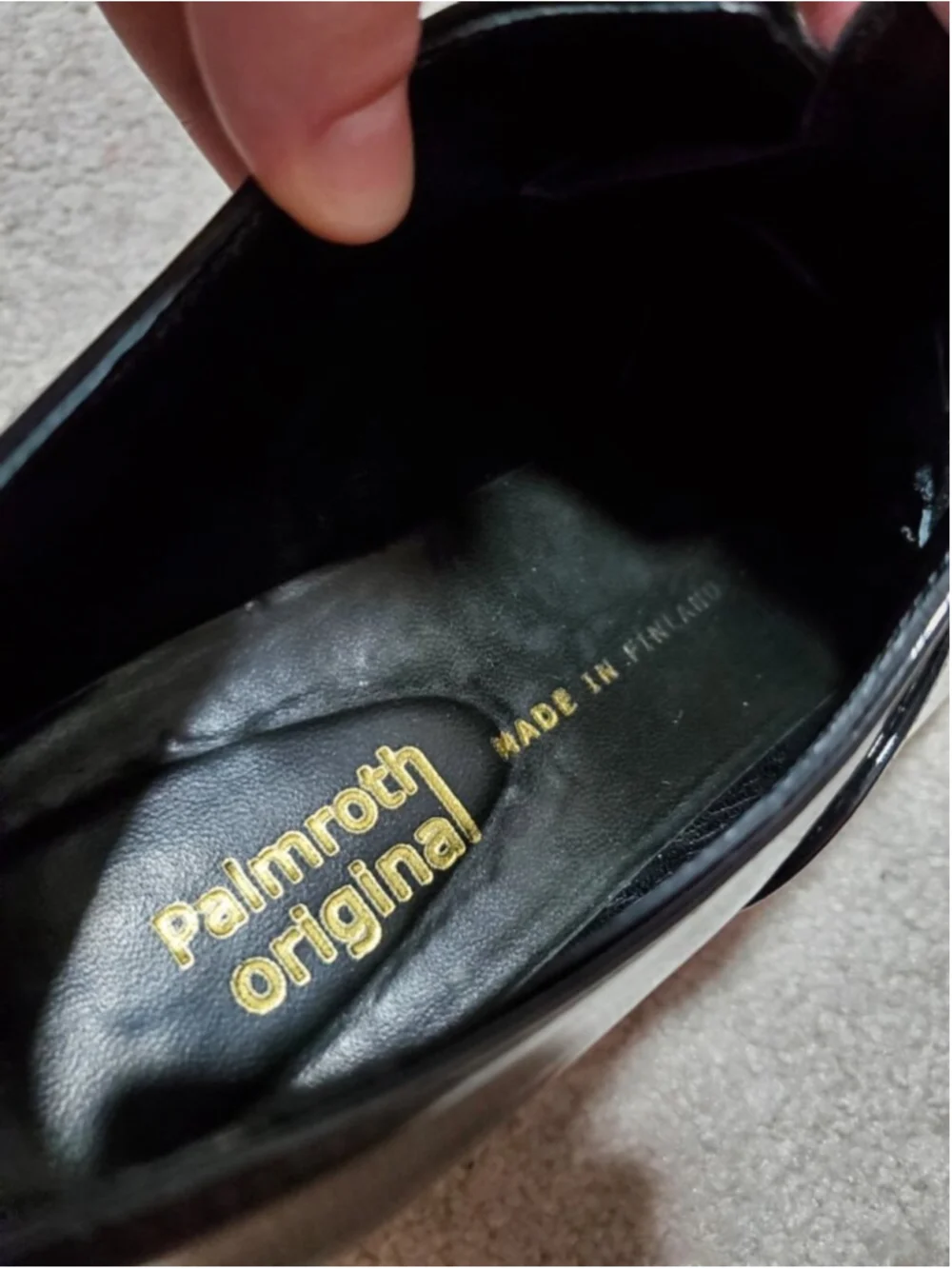 PALMROTH ORIGINAL Patent Leather Loafers Oxfords Black Sz 9.5 Slip-On Lug Sole